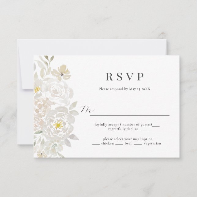 Carte RSVP de mariage de pivoine d'aquarelle blanc (Devant)
