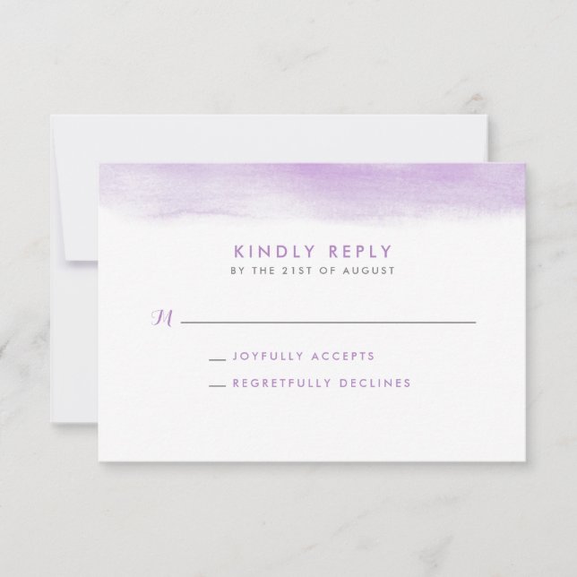Carte RSVP de mariage de plongée d'aquarelle Lilac (Devant)