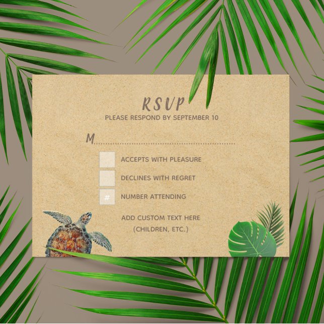 Carte RSVP de mariage de tortue de mer tropicale d (Créateur téléchargé)