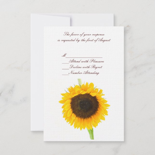 Carte RSVP de mariage de tournesol (Devant)