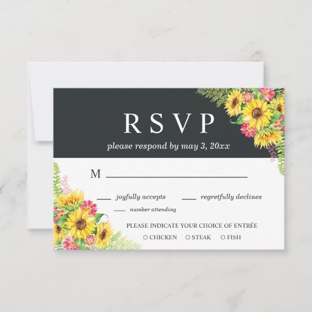 Carte RSVP de mariage de tournesol avec choix de d (Devant)