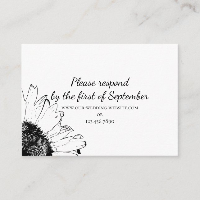 Carte RSVP de mariage de tournesol noir et blanc (Devant)