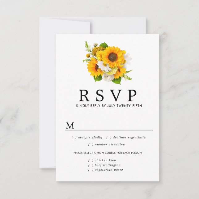 Carte RSVP de mariage de tournesol, options de rep (Devant)
