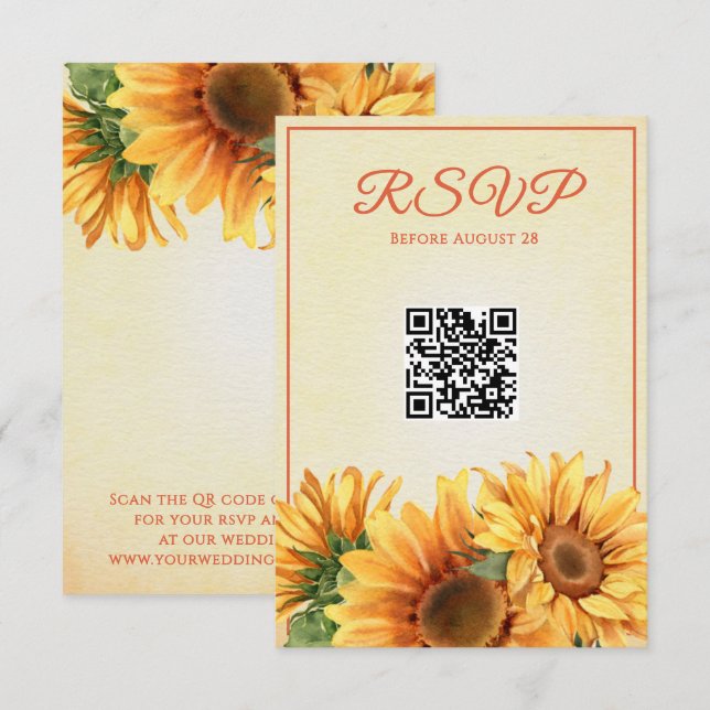 Carte RSVP de mariage de tournesol QR (Devant / Derrière)