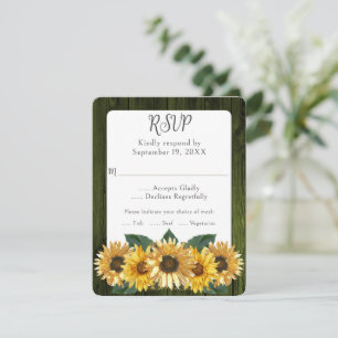 Carte RSVP de mariage de tournesol vert rustique