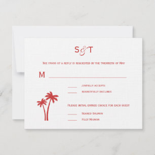 Carte RSVP de mariage des palmiers - Blanc/Rouge