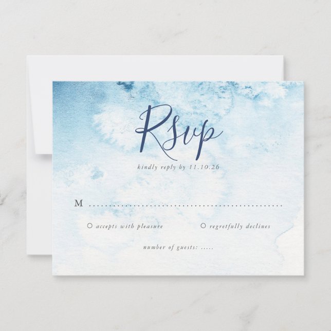 Carte RSVP de mariage d'hiver bleu aquarelle (Devant)