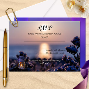 Carte RSVP de mariage d'hiver du coucher du soleil