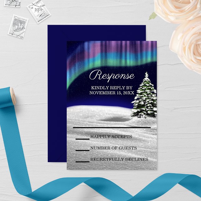 Carte RSVP de mariage d'hiver Northern Lights (Créateur téléchargé)