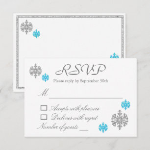 Carte RSVP de mariage d'hiver Silver Blue Snowflak