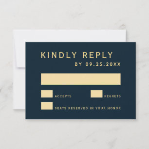 Carte RSVP de mariage du cercle or bleu rustique N