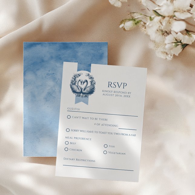 Carte RSVP de mariage du cygne bleu Dusty (RSVP Card)
