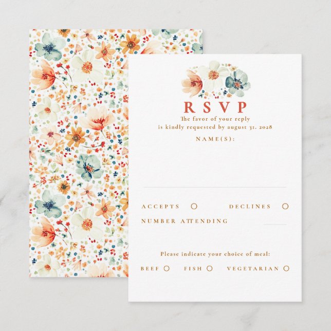 Carte RSVP de mariage du Fleur sauvage terrestre (Devant / Derrière)