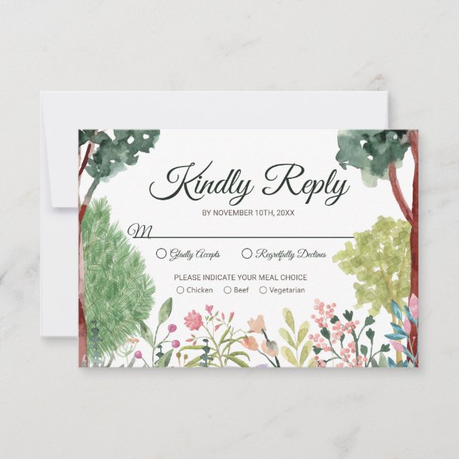 Carte RSVP de mariage du jardin d'aquarelle (Devant)