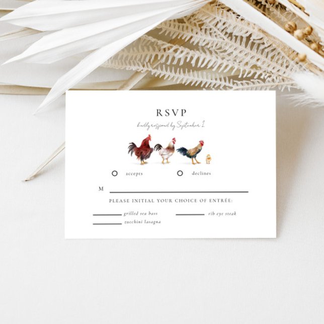 Carte RSVP de mariage du poulet animal de ferme (Créateur téléchargé)