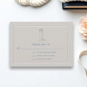 Carte RSVP de mariage élégant et phare nautique côtier
