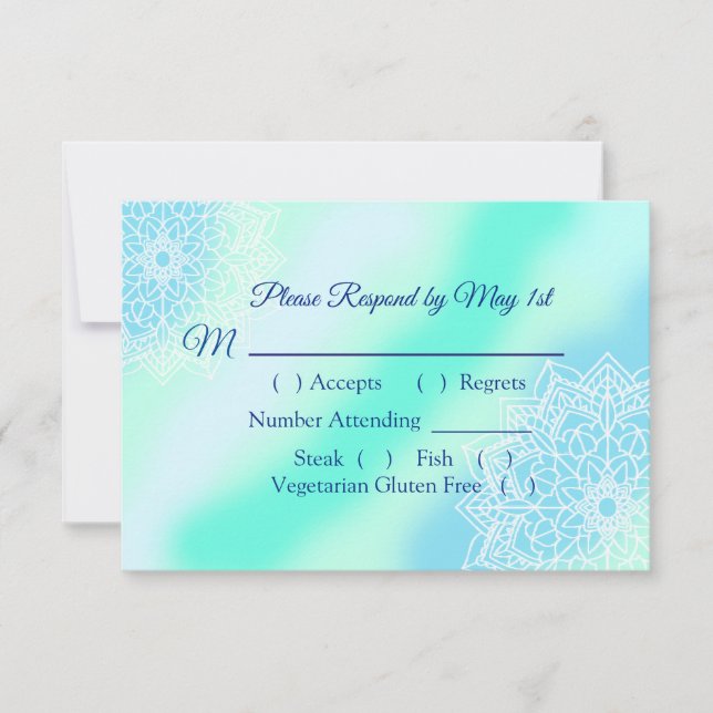 Carte RSVP de mariage élégant Mandala bleu et Turq (Devant)