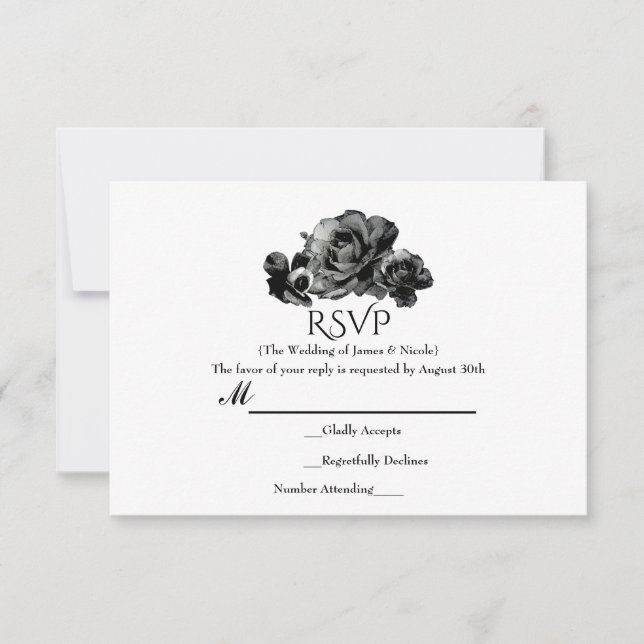 Carte RSVP de mariage élégant Roses d'aquarelle no (Devant)