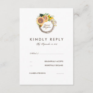 Carte RSVP de mariage élégante des tournesols aqua