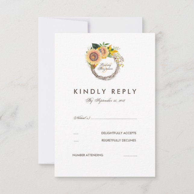 Carte RSVP de mariage élégante des tournesols aqua (Devant)
