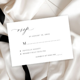 Carte RSVP de mariage élégante noir et blanc simpl