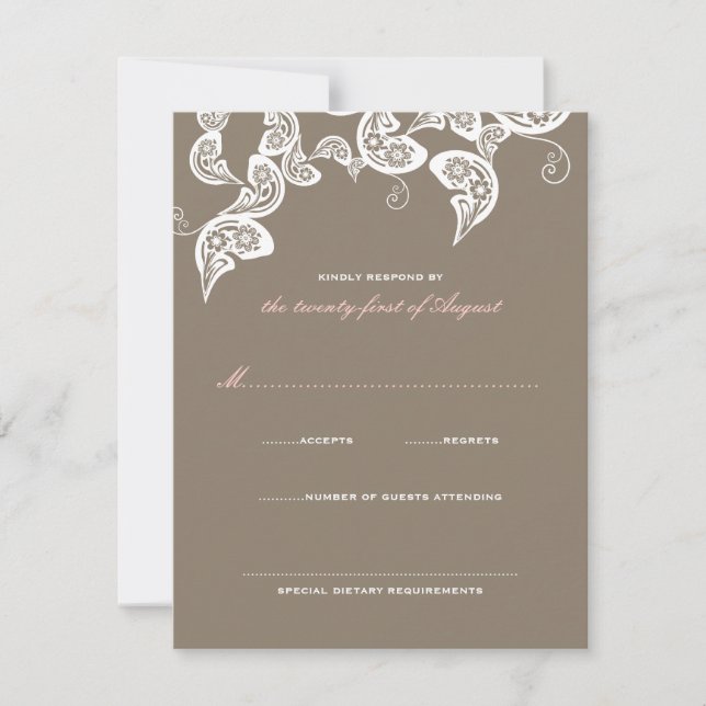 Carte RSVP de mariage élégante Peacock Floral Blan (Devant)