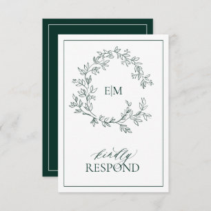 Carte RSVP de mariage Emerald Green Monogram