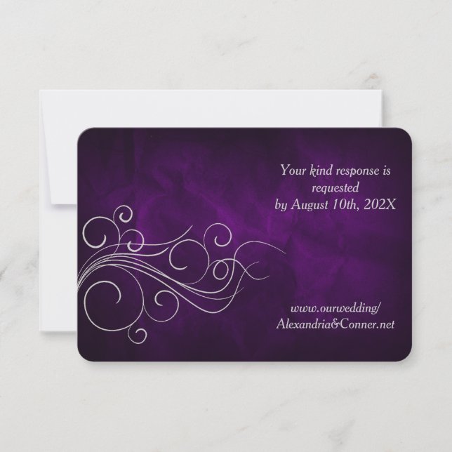Carte RSVP de mariage en argent violet (Devant)