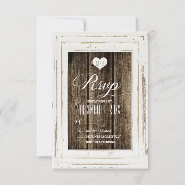 Carte RSVP de mariage en bois de grange rustique b (Devant)