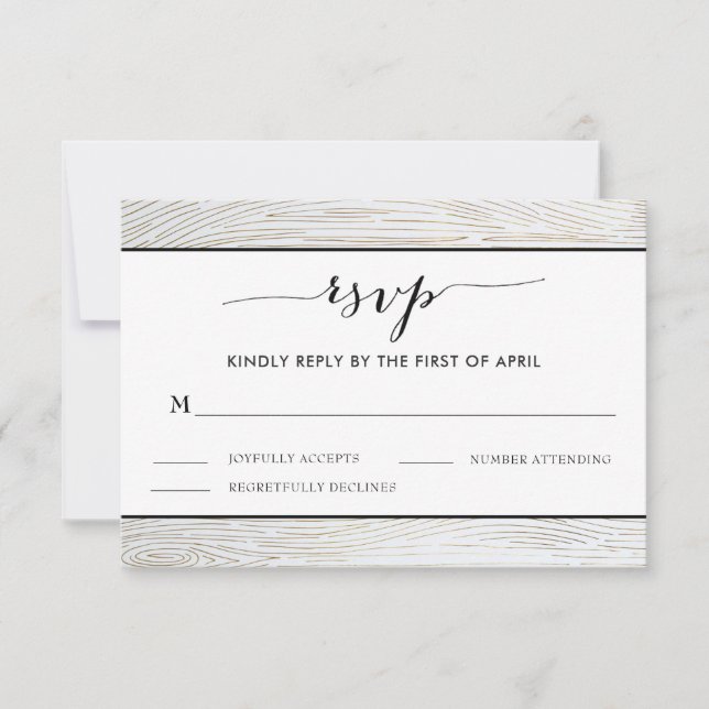 Carte RSVP de mariage en bois d'or rustique (Devant)