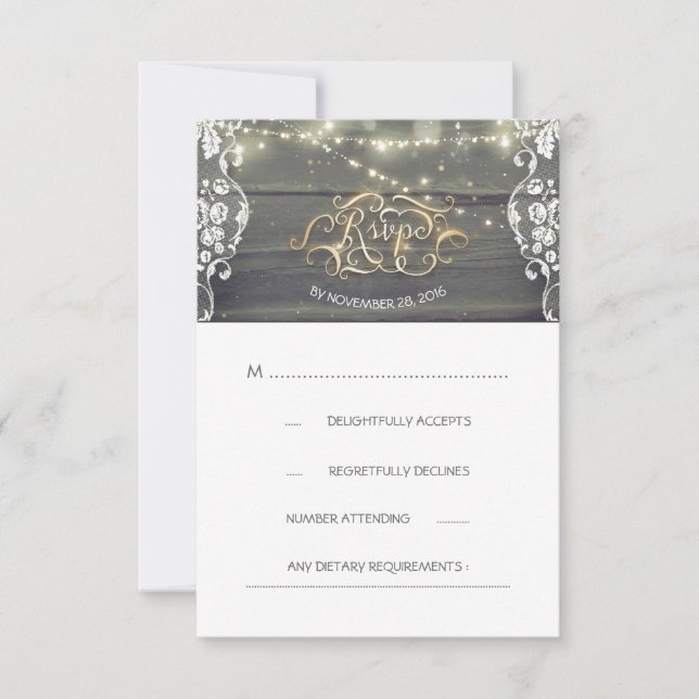 Carte RSVP de mariage en dentelle rustique (Devant)