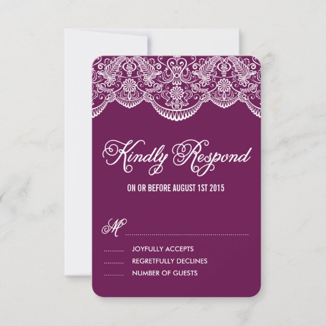 Carte RSVP de mariage en dentelle violette Brocade (Devant)