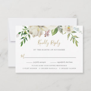 Carte RSVP de mariage en fleurs dorées avec choix 