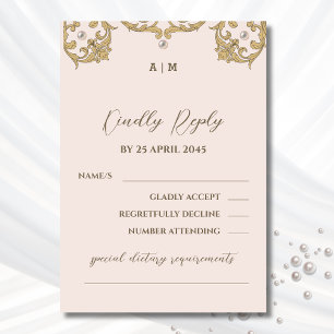 Carte RSVP de mariage en perle beige victorienne M
