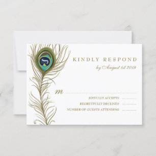 Carte RSVP de mariage en plume de paon de Whimsica