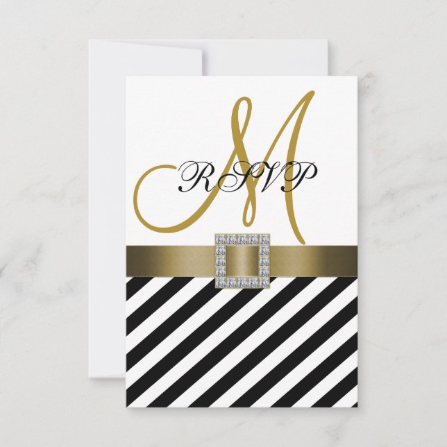 Carte RSVP de mariage en ruban noir or (Devant)