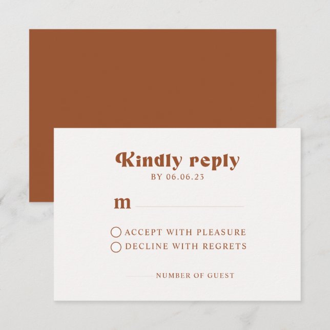 Carte RSVP de mariage en terre cuite rétro (Devant / Derrière)