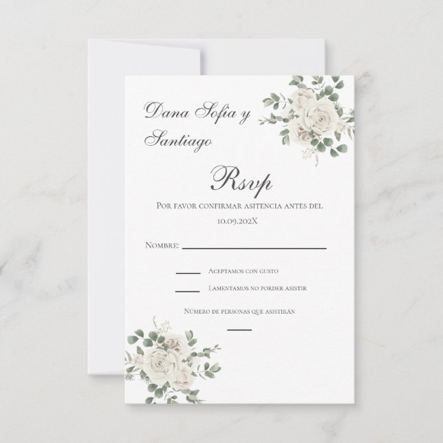 Carte RSVP de mariage espagnol Boho (Devant)