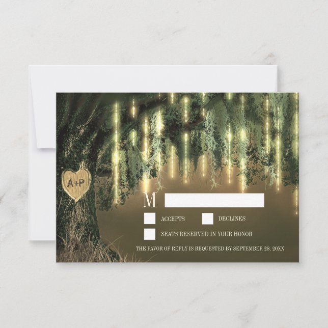 Carte RSVP de mariage espagnol de la mousse de chê (Devant)