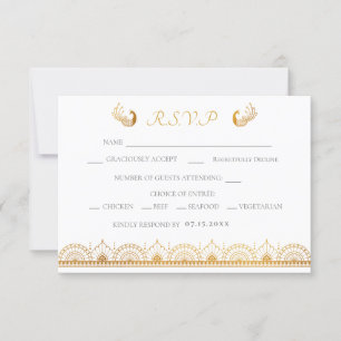 Carte RSVP de mariage ethnique Motif d'or indien