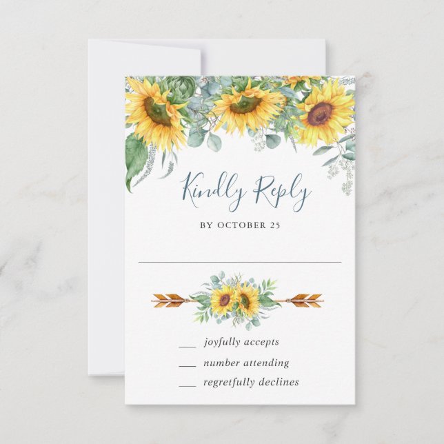 Carte RSVP de mariage Eucalyptus Sunflowers Aquare (Devant)