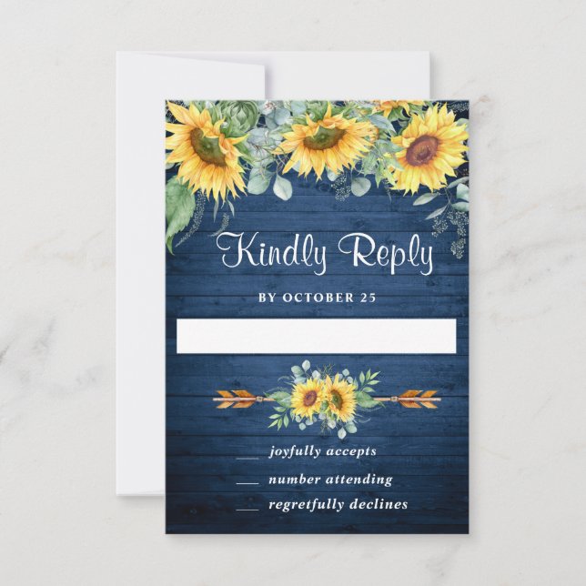 Carte RSVP de mariage Eucalyptus Sunflowers Aquare (Devant)