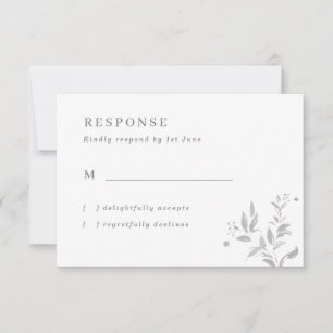 Carte RSVP de mariage Feuille gris simple