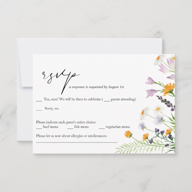 Carte RSVP de mariage fleur sauvage (Devant)