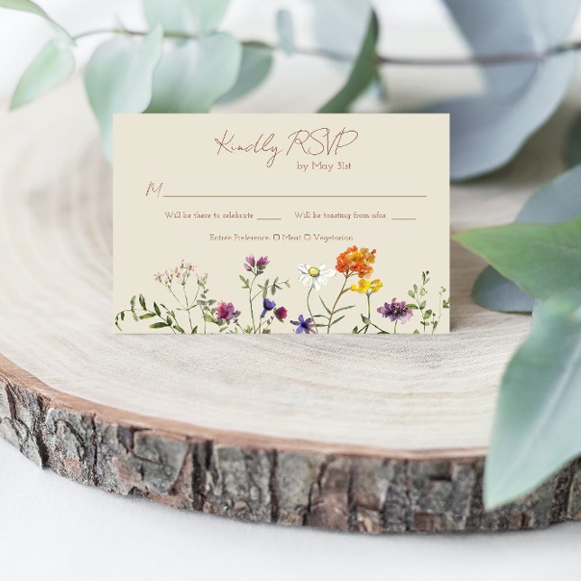 Carte RSVP de mariage fleur sauvage - Aquarelle Fl (Créateur téléchargé)