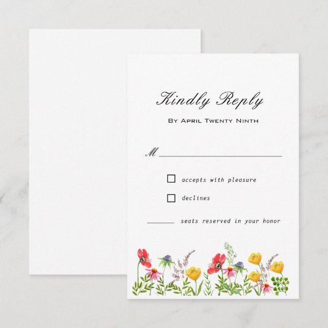 Carte RSVP de mariage Fleur sauvage d'aquarelle (Devant / Derrière)