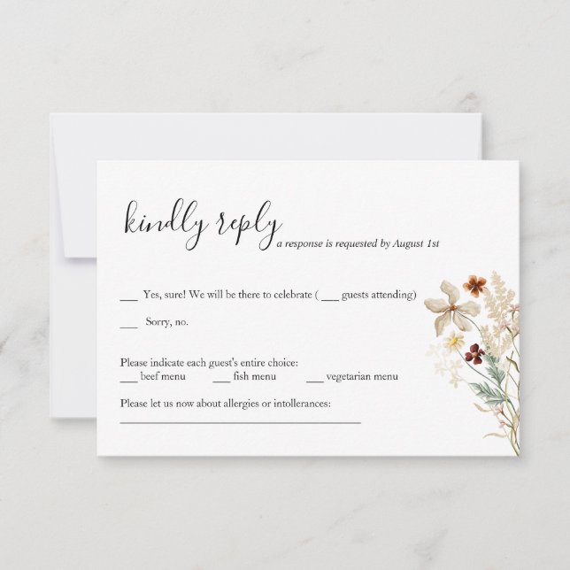 Carte RSVP de mariage fleuri sauvage (Devant)