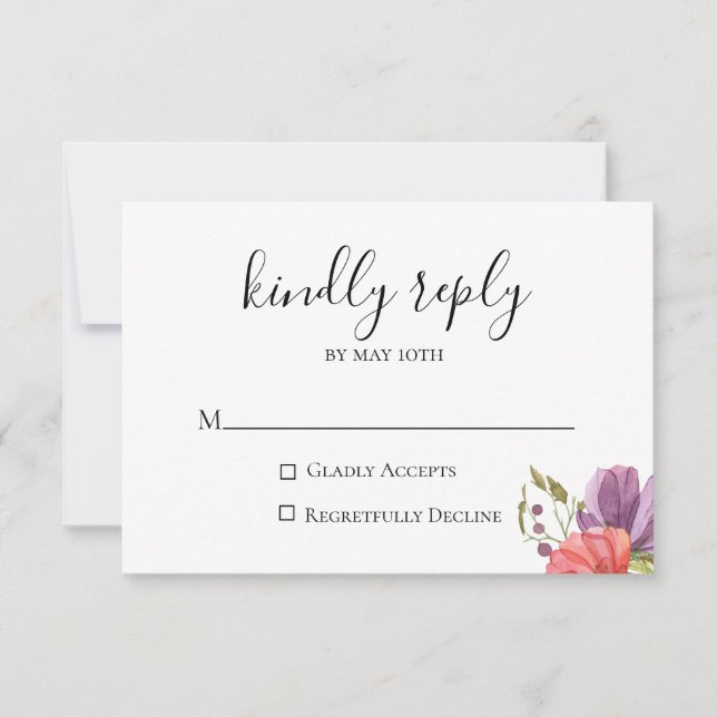Carte RSVP de mariage floral (Devant)