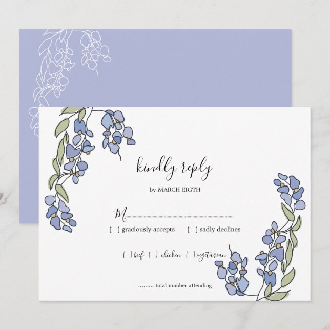 Carte RSVP de mariage floral à la Wisteria dessiné (Devant / Derrière)