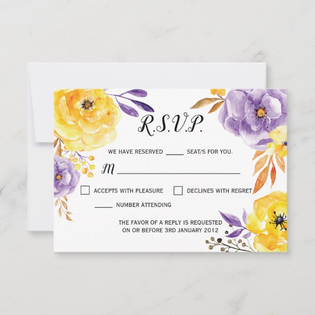Carte RSVP de mariage floral aquarelle (Devant)